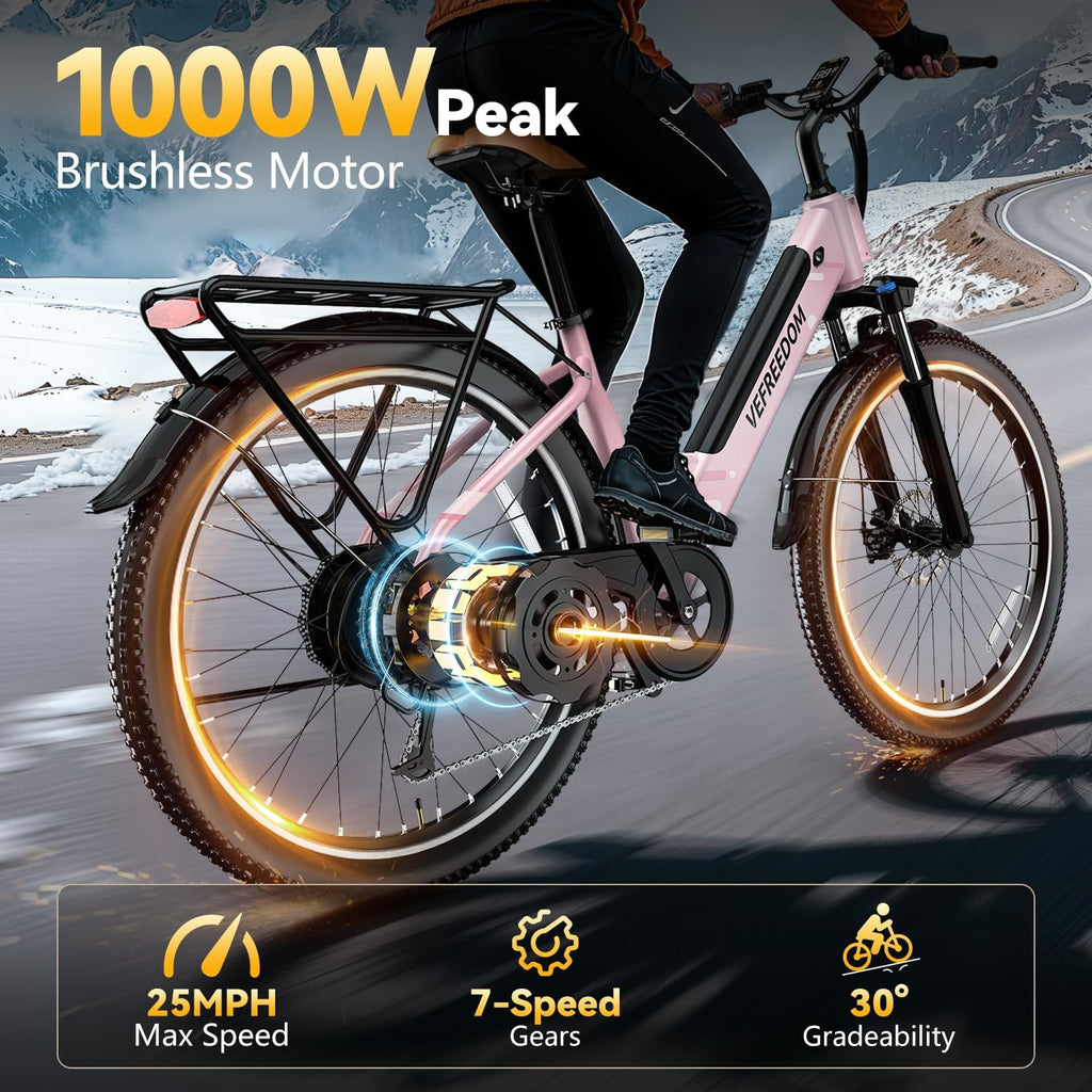 Electric Bike for Adults 1000W 1500W Peak Motor 15AH 20AH Removable Battery 70Miles 80Miles UL 2849 Certified Electric Commuter Bike Front Suspension Ebike