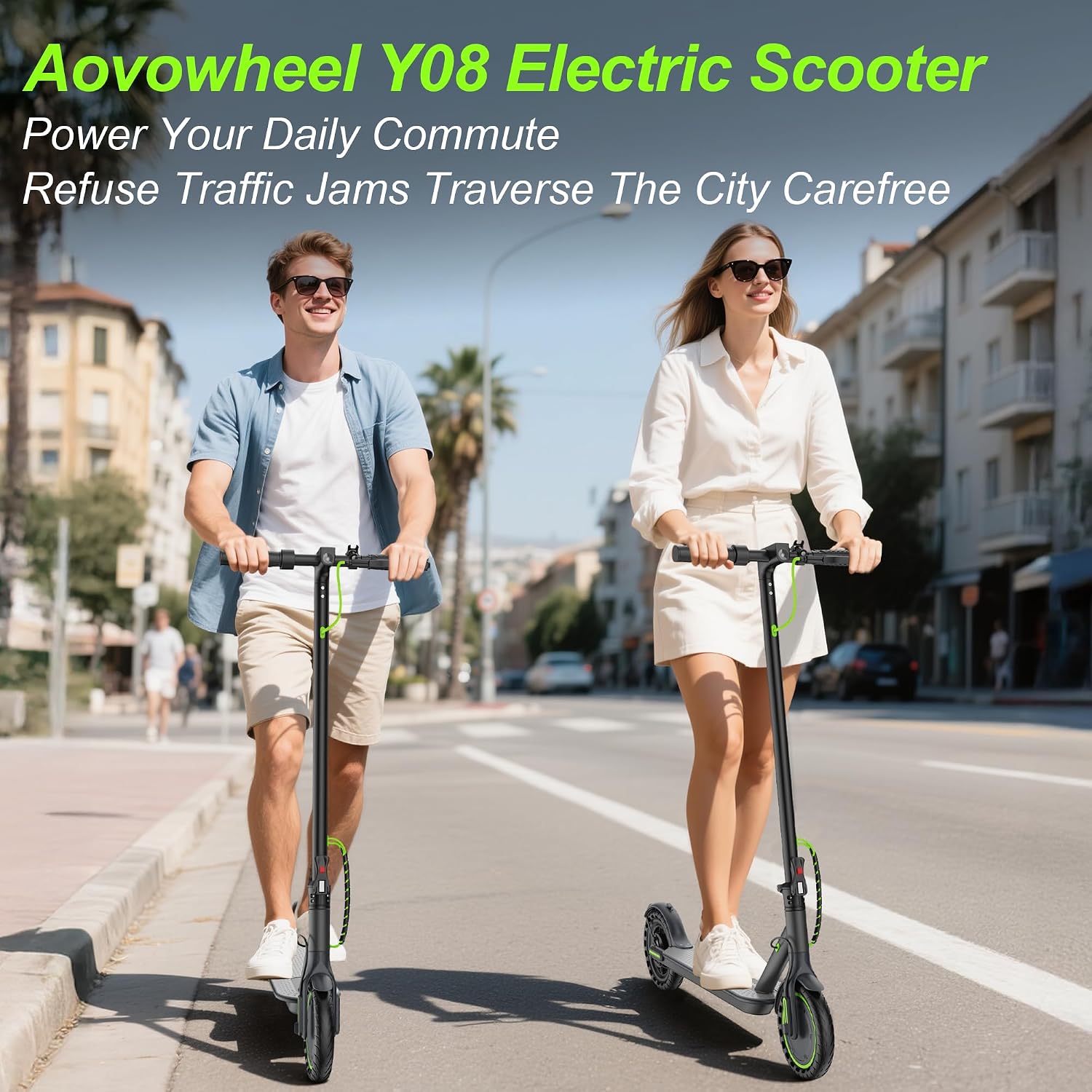 Aovowheel Electric Scooter for Adults, Folding E Scooter with 250W-500W Motor 16-24 Mph Top Speed, Max 15-60Miles Long Range,6.5''/8.5''/10''/14'' Solid Tires Commuting Scooters, Dual Brakes