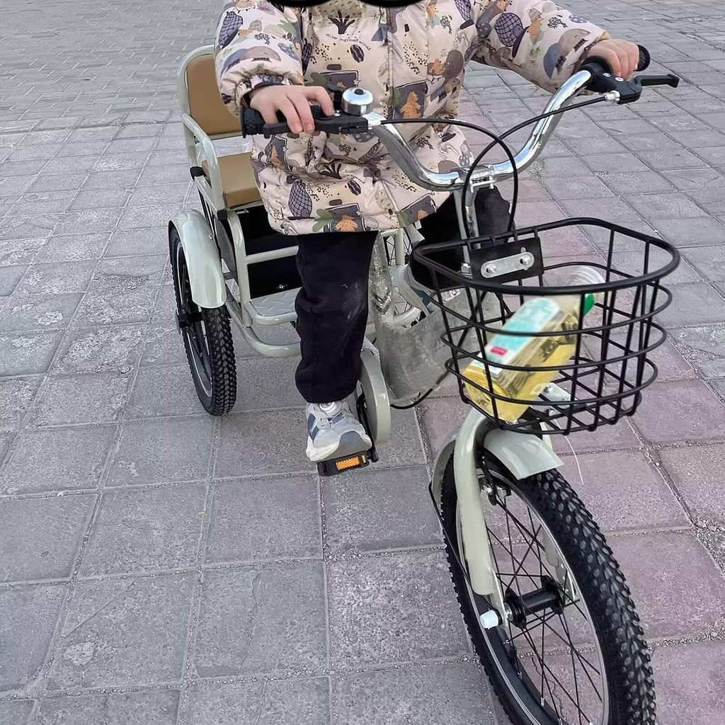 3 Wheels Bicycle,Rickshaw Tricycle with Pedals,Tandem Trike with Back seat,seat with Belt and armrest,Front and Rear Wheel Brakes,Outdoor Cruiser Bike,Pneumatic tire Spoke Wheels