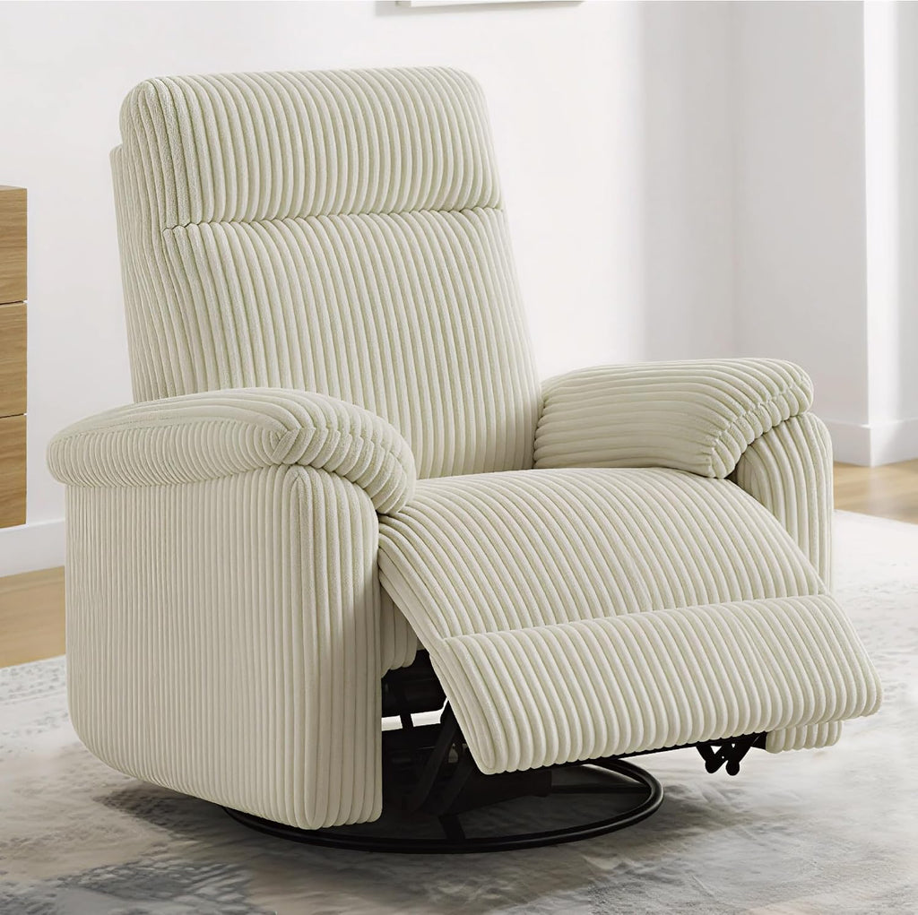 KISLOT Swivel Rocker Recliner for Adults, Corduroy 360 Degree Swivel Glider Recliner Manual 3-Position Adjustable Easy Assembly for Small Space Living Room Nursery Bedroom
