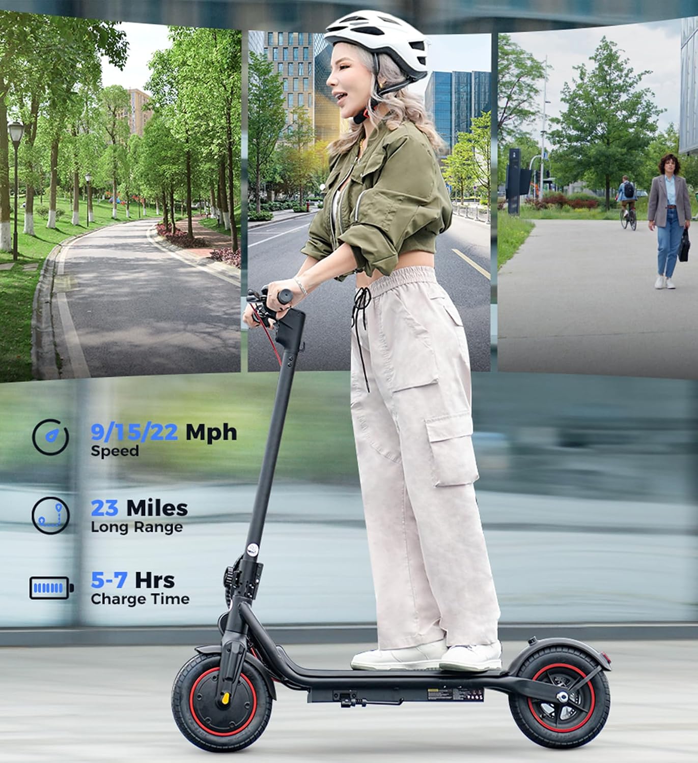 Electric Scooter, 23 Miles, 22 MPH Top Speed Electric Scooter for Adults, 500W Powerful Motor,10'/8.5' Pneumatic Tires Commuting Scooter, Foldable Escooter for Commuting & Campus Use