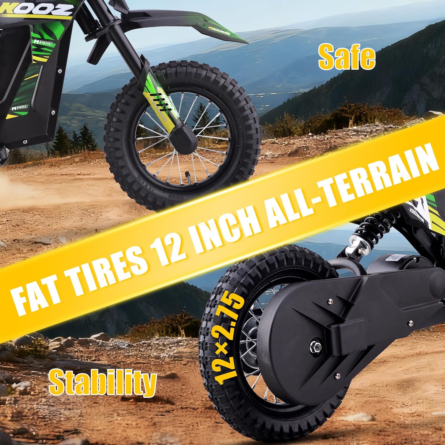 KOOZ 36V 300W Electric Dirt Bike for Kids - 3 Speed Modes Electric Motorcycle Up to 15.5 MPH & 14 Miles Long-Range, Shock Absorber & Rear Brake, 12' Sturdy Tire Gift for Kids