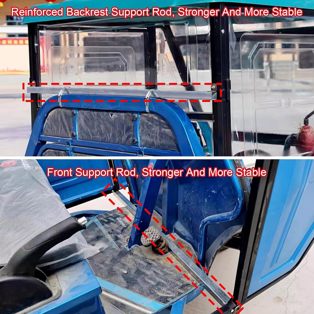 Electric Tricycle Cover, Three-Wheeler Cab Awning, Fully Enclosed Awning, Tricycle Frame Canopy with Tempered Glass, for Delivery Electric Trike(Red,100cm/39.4in)