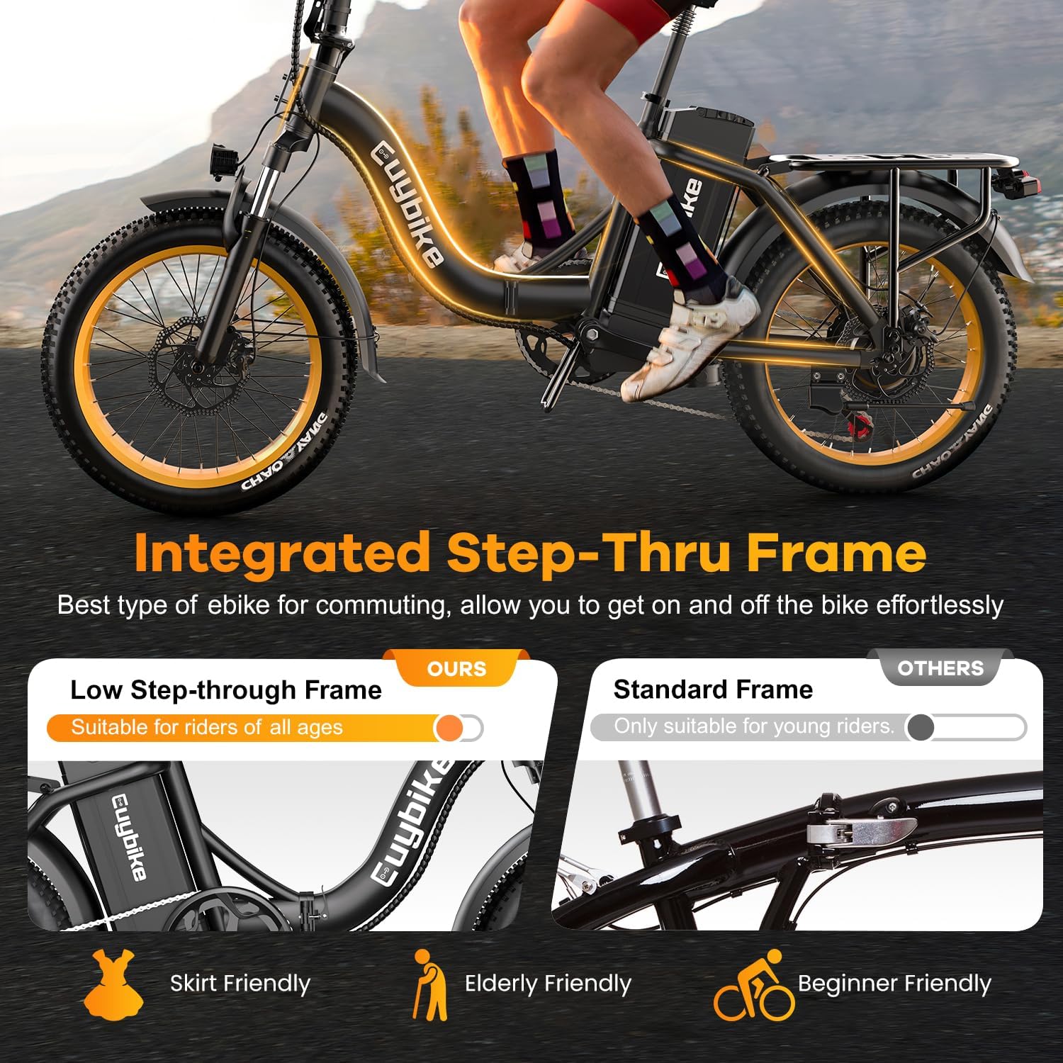 Folding Electric Bike for Adults with Peak 1000W Motor, 48V 20AH Battery up to 30MPH 80 Miles, 20' Fat Tire All Terrain Ebike, 7-Speed Commuter E Bike Black with Saddle Bag, Step-Thru, UL Certified
