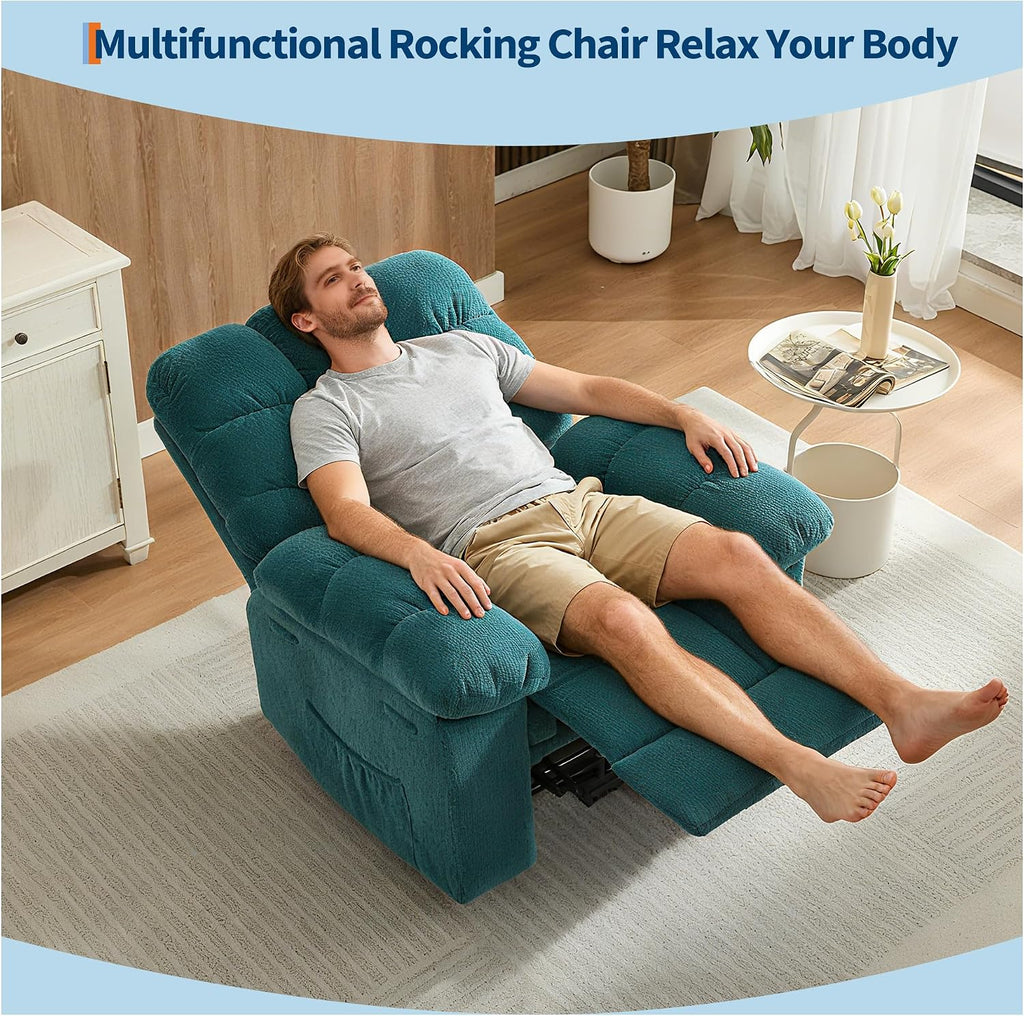 Manual Recliner Chair for Living Room, Overstuffed Fabric Reclining Sofa with Side Pockets, Ergonomic Upholstered Lazy Chair with q235 Steel Frame for Adults (Blue)