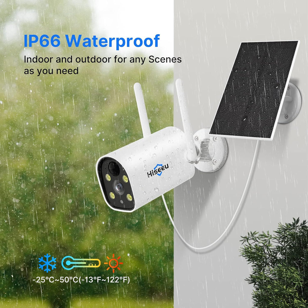 Hiseeu Solar Battery Powered Wireless Security Camera System,100% Wire-Free 3-Cam Kits,2K HD, Spotlight, Color Night Vision, 2-Way Audio, PIR, Wall Mount, Waterproof, Record with 1TB HDD Home Secuirty