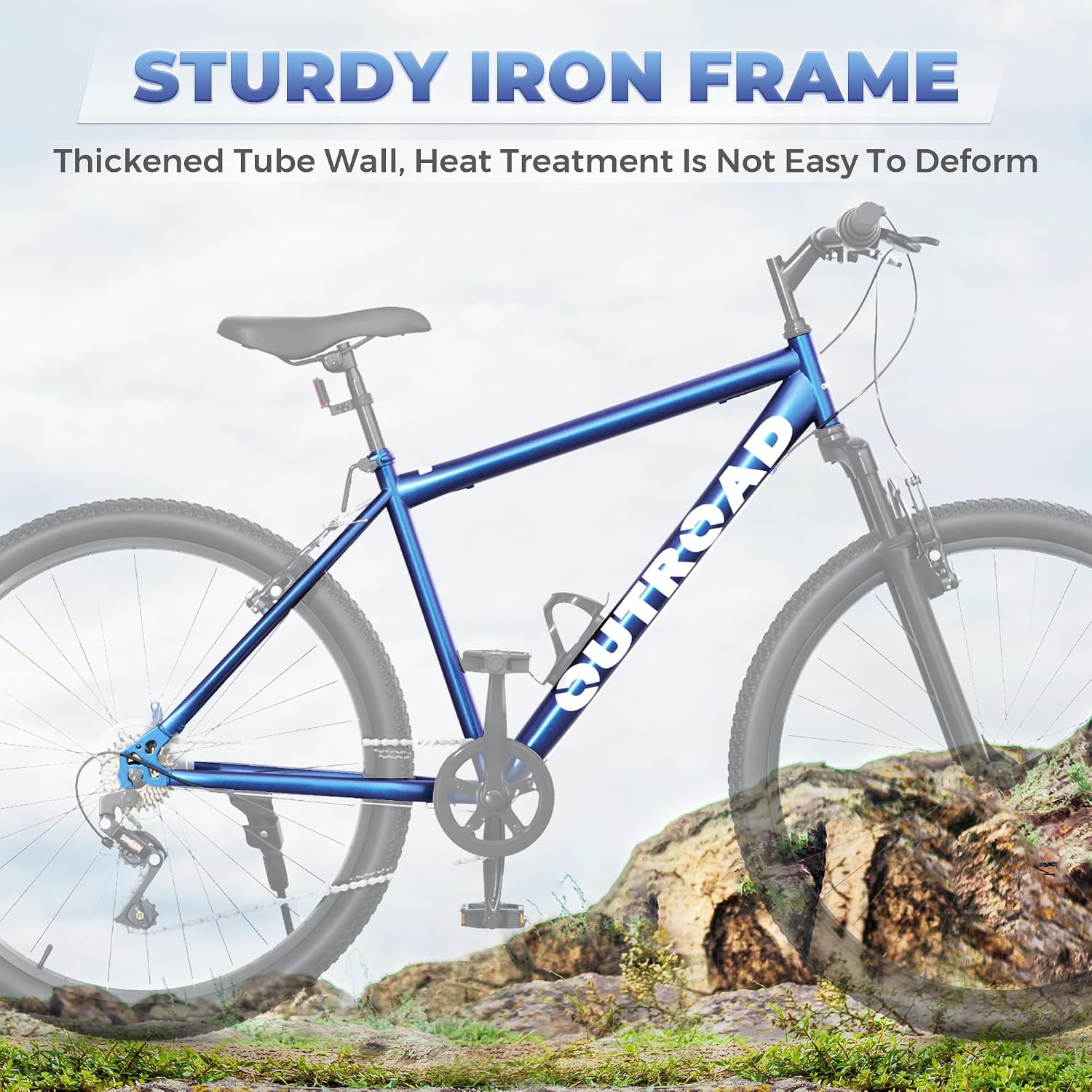 Outroad 26 Inch Mountain Bike, 7/21-Speed/High-Carbon Steel/Aviation Grade Frame, Dual Disc/V Brake, Adjustable Ergonomic Seat Bicycle for Men Women Adult, Quick Assembly in 20 Minutes