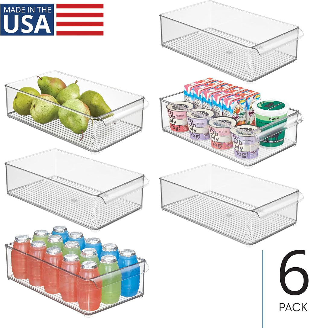 iDesign Large Stackable Fridge or Freezer Bin with Front Handle - Set of 6 - Clear - Made in USA