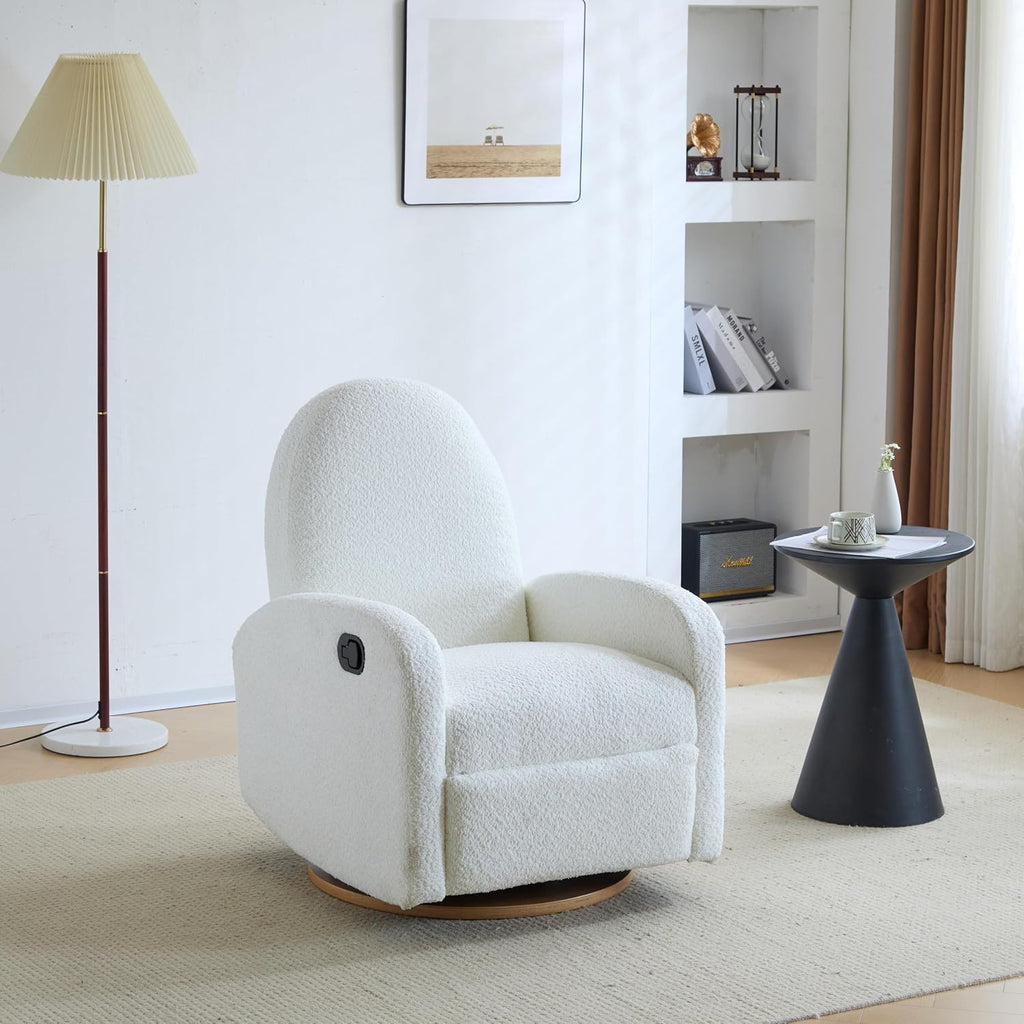 GDFStudio Swivel Glider Recliner Chair Nursery Rocker Recliner Chair with Boucle Upholstered High Back Single Seat Sofa Chair with Deep Seat Manual Nursing Reclining for Living Room, Beige