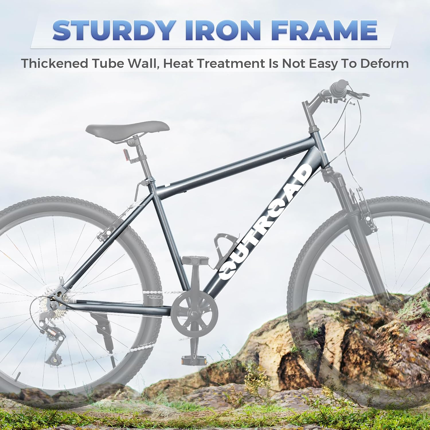Outroad 26 Inch Mountain Bike, 7/21-Speed/High-Carbon Steel/Aviation Grade Frame, Dual Disc/V Brake, Adjustable Ergonomic Seat Bicycle for Men Women Adult, Quick Assembly in 20 Minutes