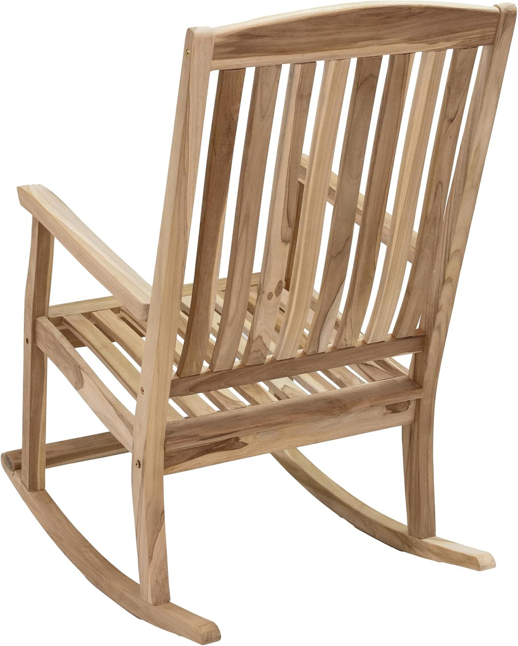 Sunnydaze Teak Outdoor Rocking Chair with Slatted Back - Wooden Front Porch Chair for Patio - Outside Porch Rocker - 325 lb Support
