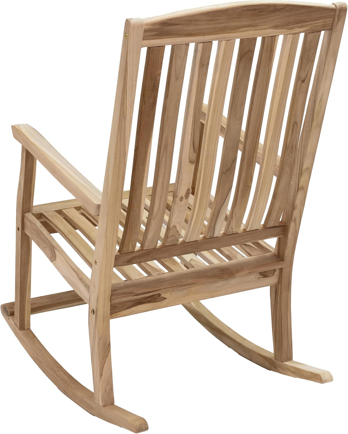 Sunnydaze Teak Outdoor Rocking Chair with Slatted Back - Wooden Front Porch Chair for Patio - Outside Porch Rocker - 325 lb Support