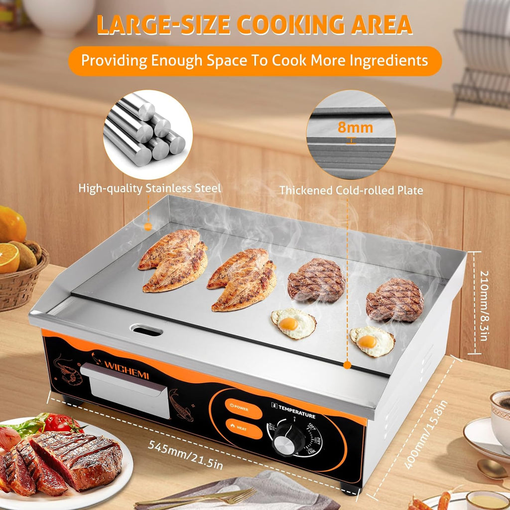 WICHEMI 22' Electric Grill Commercial Countertop Griddle Flat Top Grill Hot Plate Non-Stick Stainless Steel Teppanyaki Grill for Restaurant Kitchen, 110V 3000W