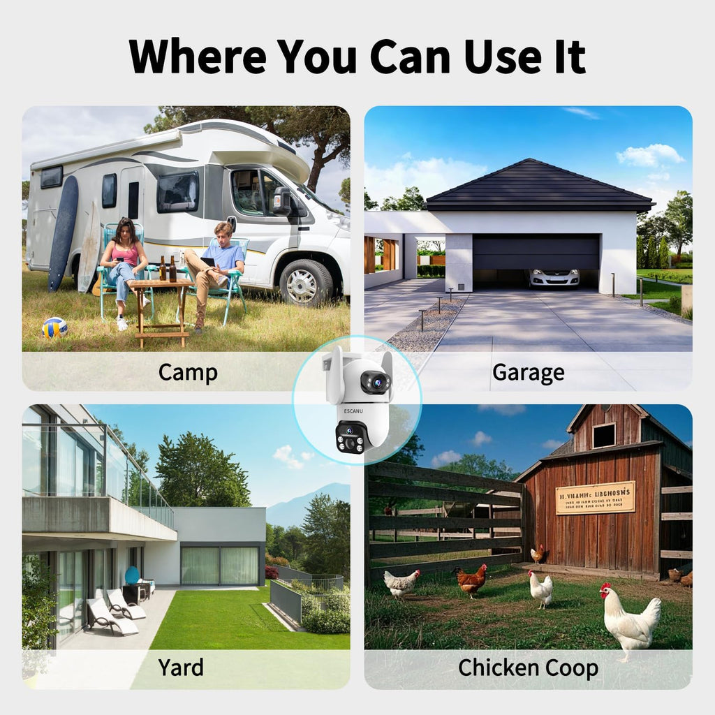 Security Cameras Wireless Outdoor with Dual Lens,Solar Cameras for Home Security with 360° View Pan/Tilt,Night Vision,Waterproof,PIR Alarm,2-Way Audio,SD/Cloud Storage,No Month Fee,2.4GHz WiFi(4 Pack)