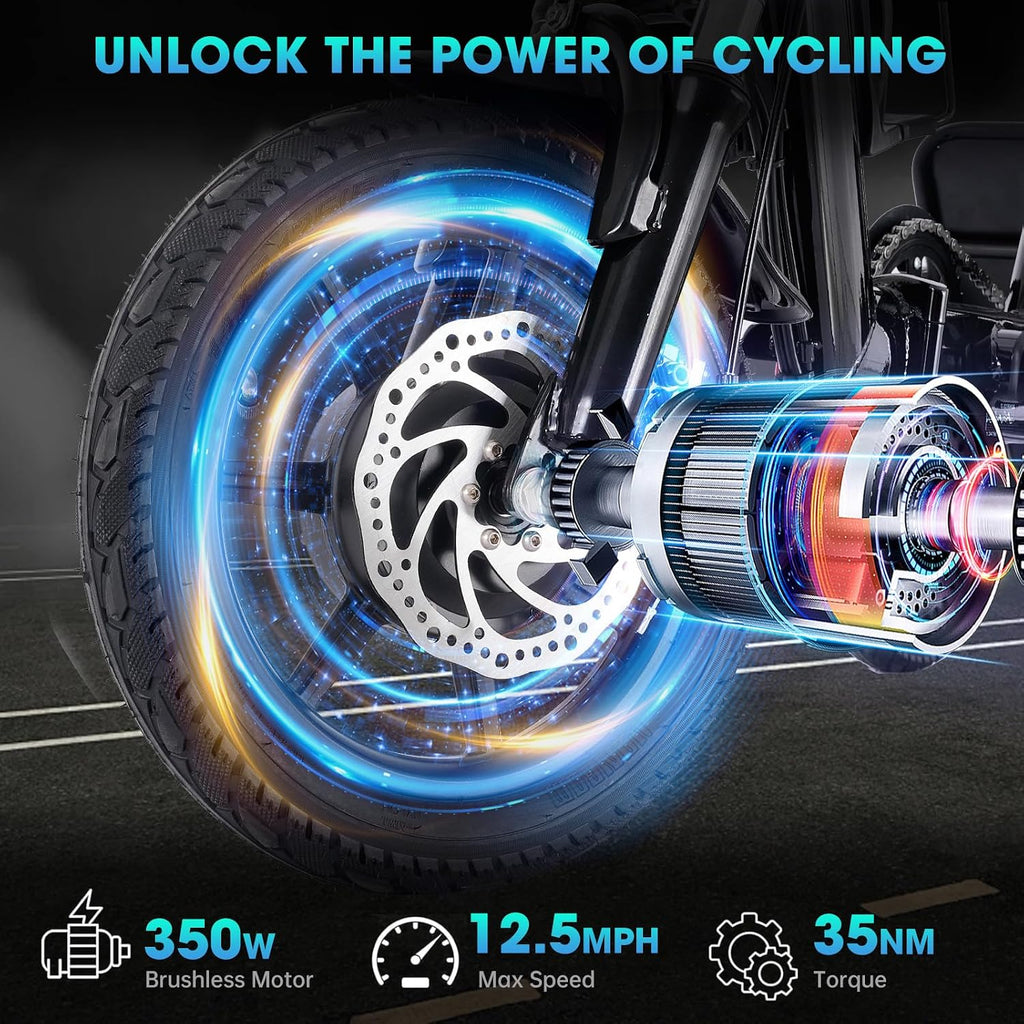 E Trike Electric Bike, 350W(Peak 500W) Brushless Motor Folding Trike, 2 Seats Ebike, 480Wh Removable Battery, Step-Thru 3 Wheel Electric Bicycle, Up to 45 Miles, Tricycle for Adults Parents