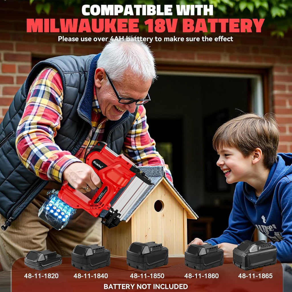 Ecarke 2' Electric Nail Gun Compatible with Milwaukee 18V Battery(No Battery),2 in 1 Cordless Brad Nailer Stapler with 1000 Nails,18 Gauge Nail Gun Battery Powered,2 Firing Modes for Trim Wood DIY