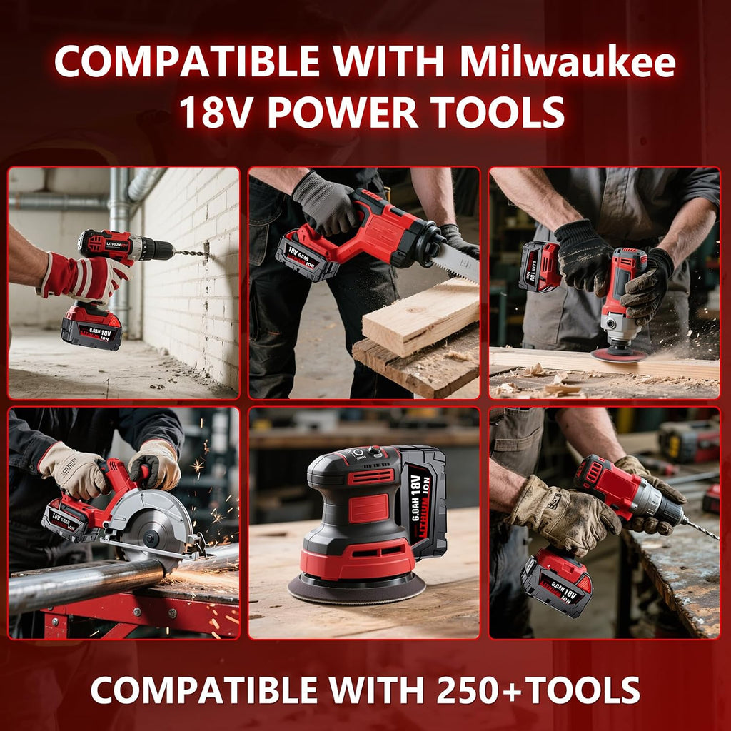 Replacement for Milwaukee M18 Battery, 6000mAh 18V Lithium High-Capacity Batteries Compatible with M18 Cordless Power Tools and Charger 48-11-1850 48-11-1860 48-11-1828 48-11-1815 48-11-1822 (4PACK)