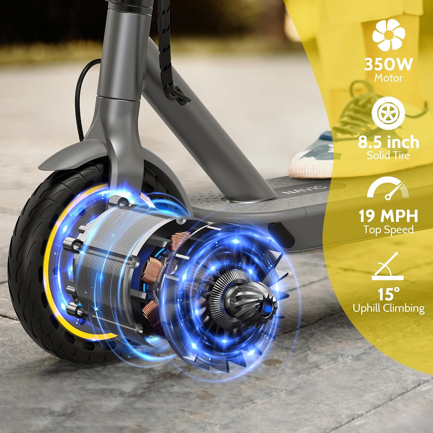 NAVIC Electric Scooter with Dual Suspension, 8.5'/10' Tires, 350W/500W Motor, 19/22 Mph, Max 22/25/27/49Miles Range, Foldable E Scooter for Adults with Braking, App Control