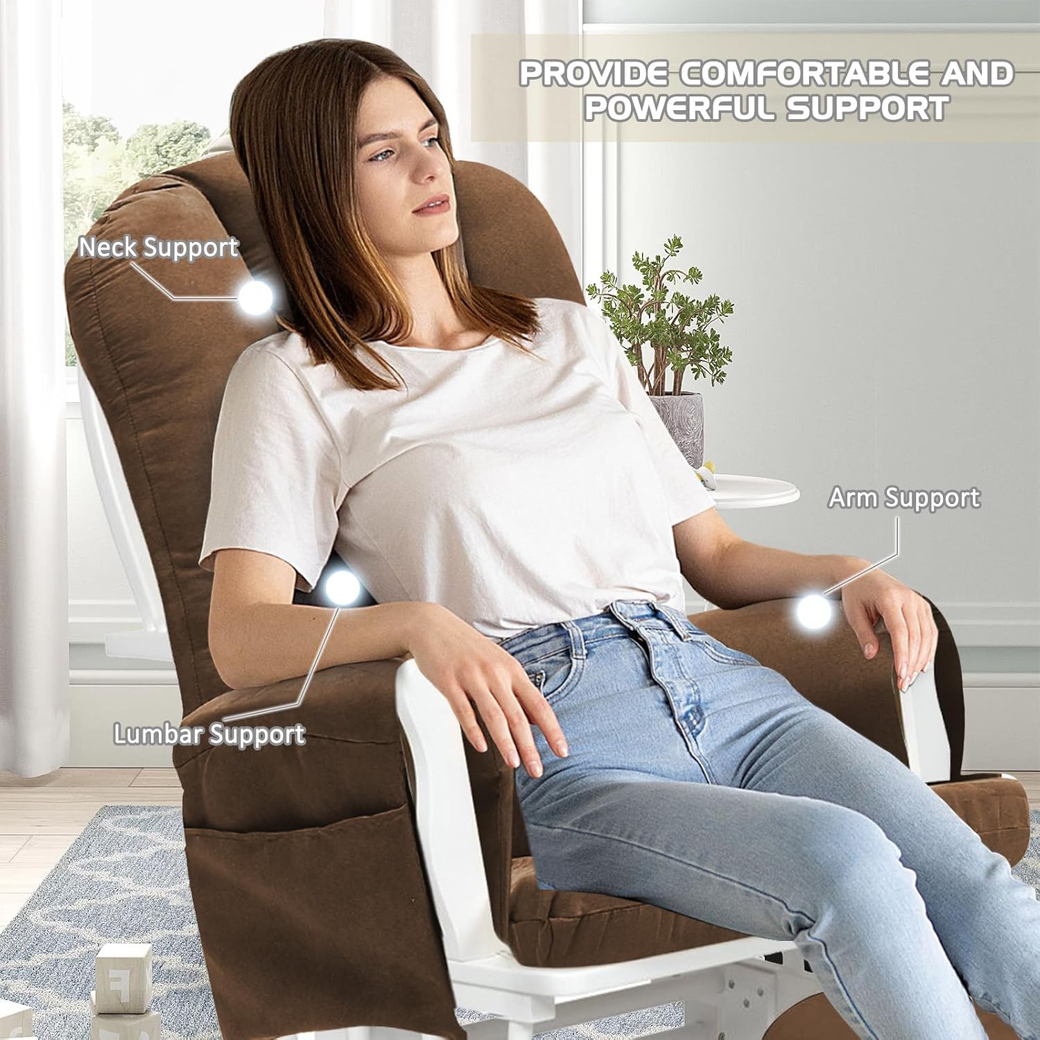 BECHAEO 5PCS Suede Glider Rocker Replacement Cushions with Ottoman Cover Thicken Soft Rocking Chair Cushion Set for Indoor Nursery Glider Rocking Chair, Brown