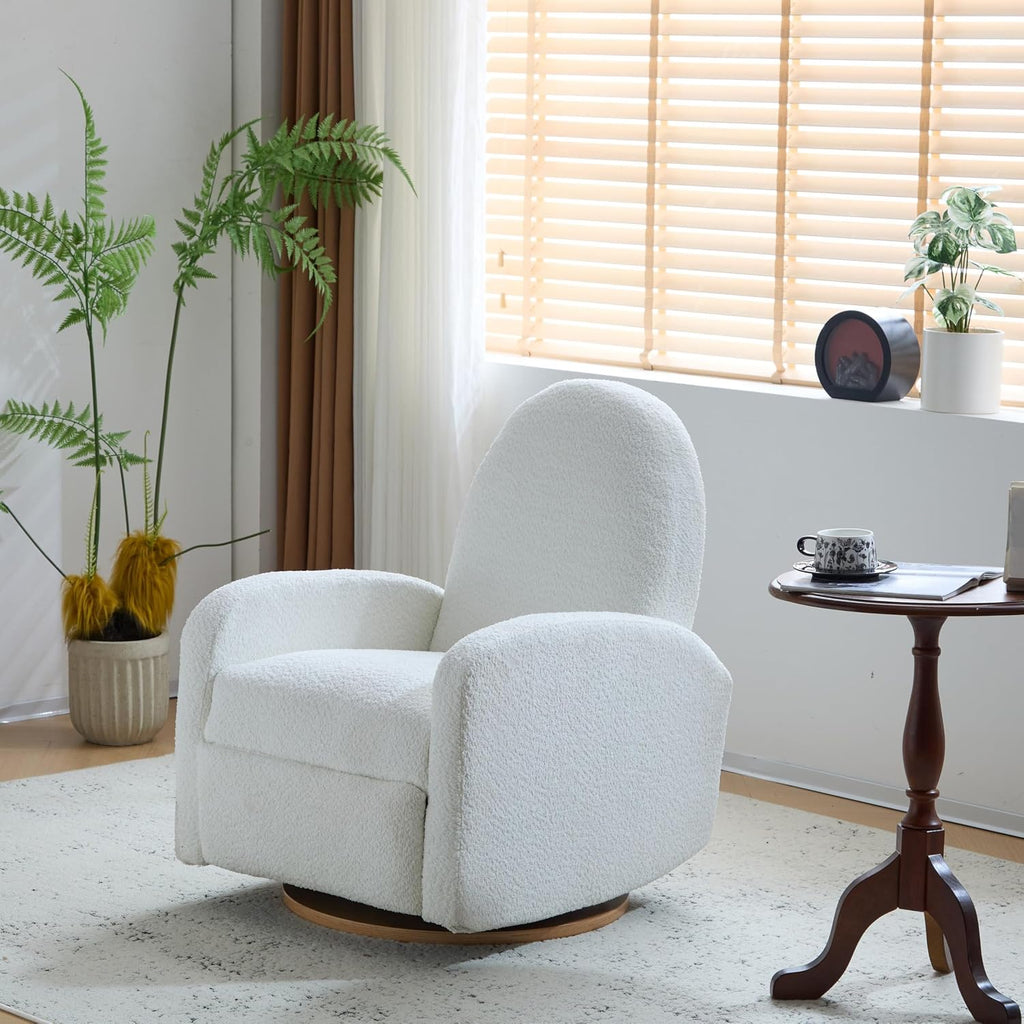 GDFStudio Swivel Glider Recliner Chair Nursery Rocker Recliner Chair with Boucle Upholstered High Back Single Seat Sofa Chair with Deep Seat Manual Nursing Reclining for Living Room, Beige