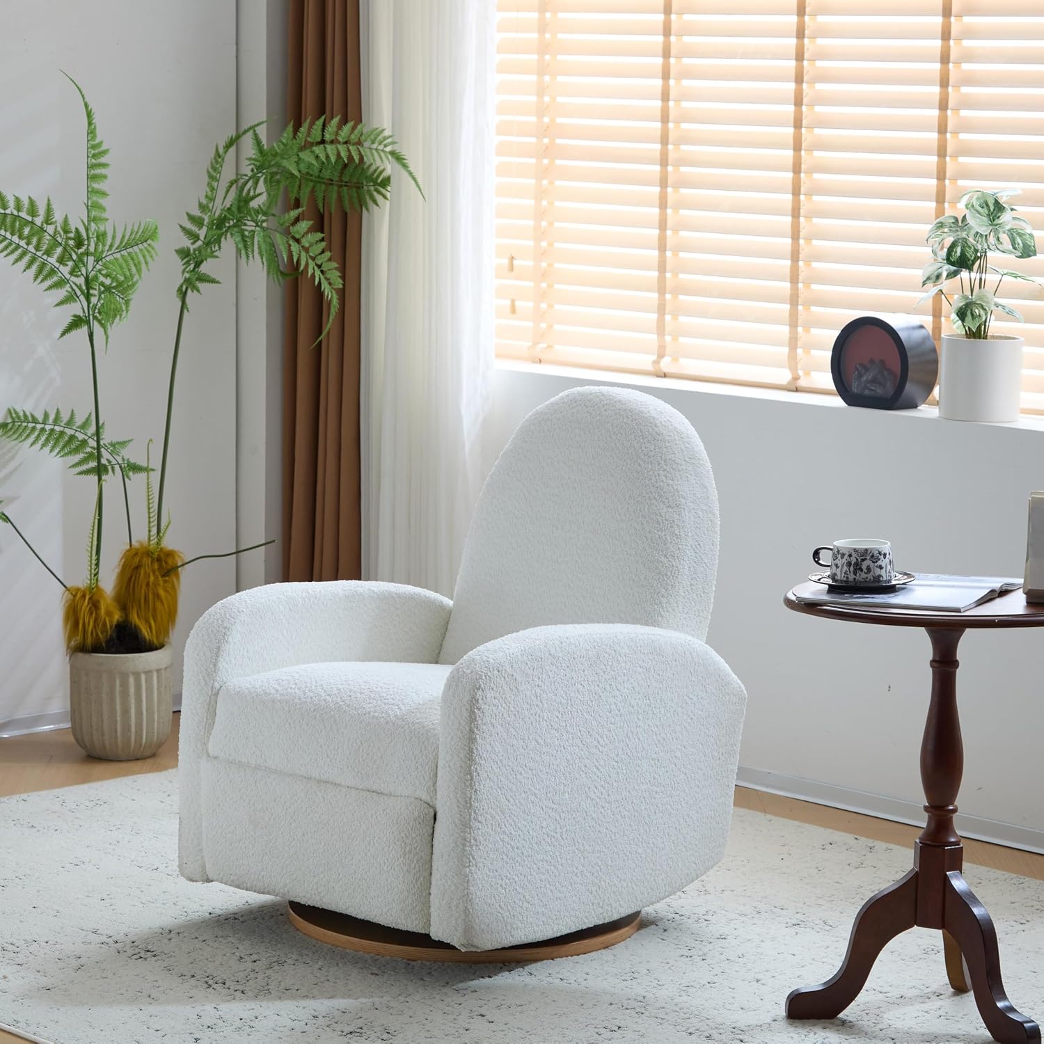 GDFStudio Swivel Glider Recliner Chair Nursery Rocker Recliner Chair with Boucle Upholstered High Back Single Seat Sofa Chair with Deep Seat Manual Nursing Reclining for Living Room, Beige