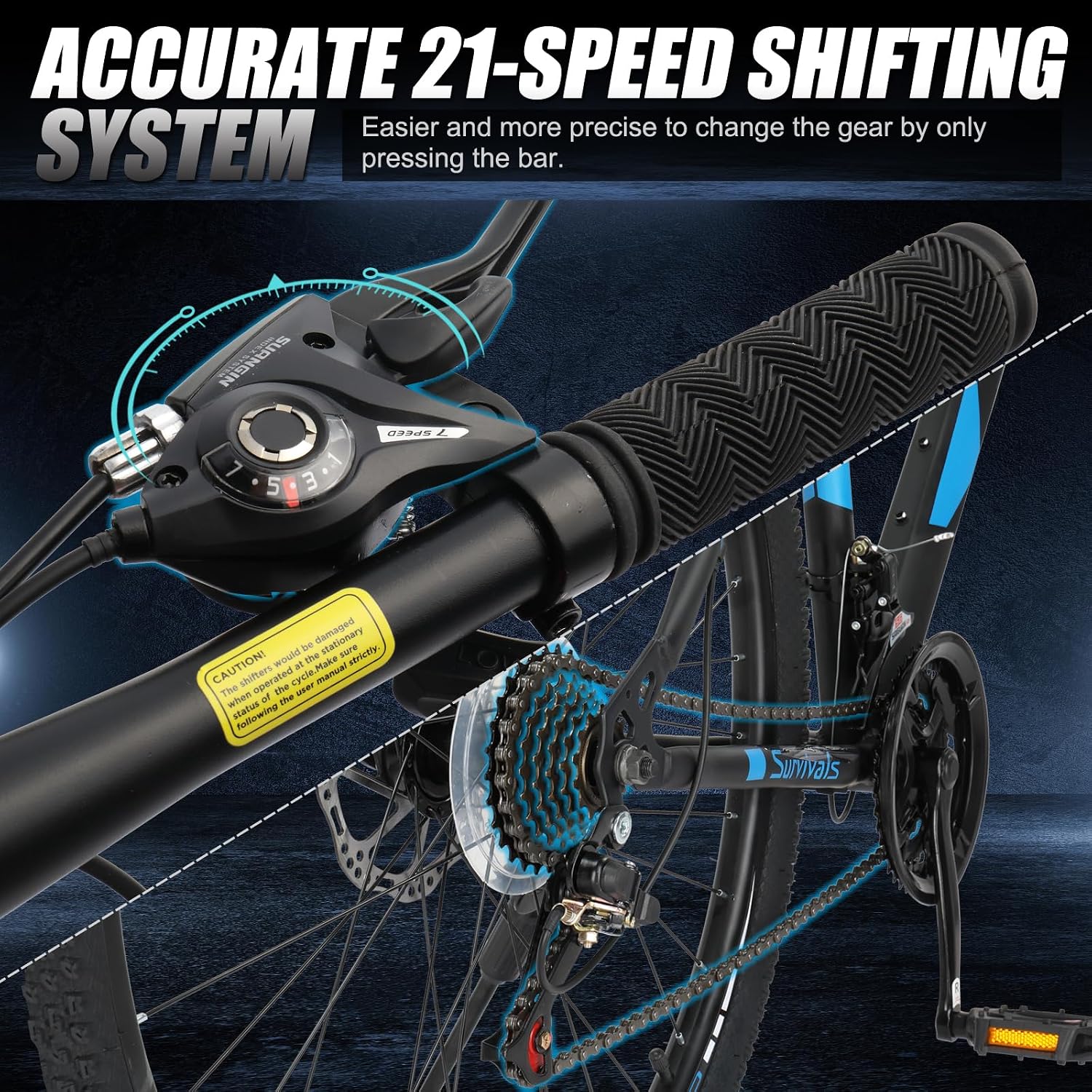 CamPingSurvivals 26/27.5' Mountain Bike 21 Speed Bikes for Adults, Men & Women Mountain Bike with High Carbon Steel Frame, All-Terrain Tires, Double Disc Brake and Suspension Fork