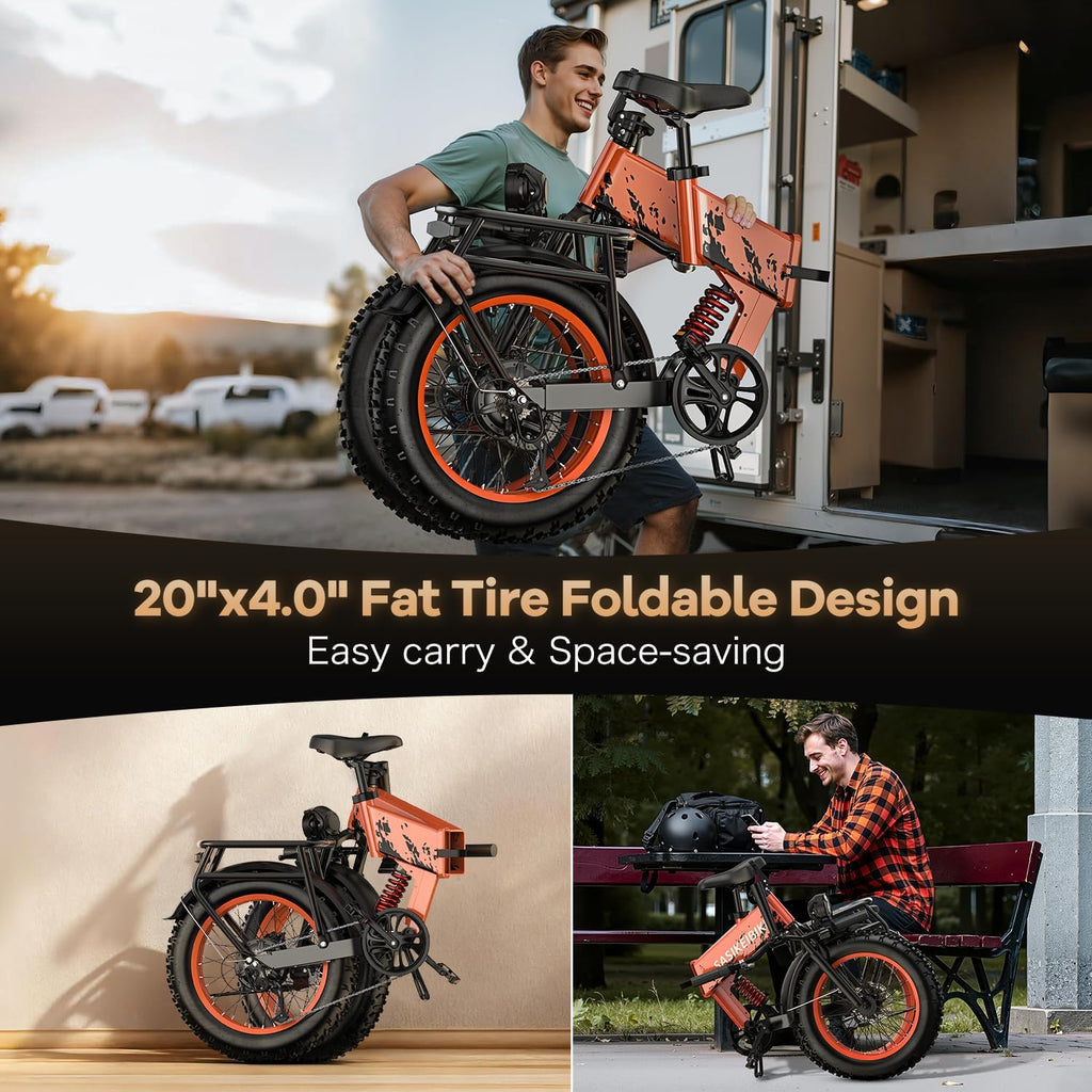 SASIKEIBIKE 1500W Folding Electric Bike for Adult,52V20Ah Removable Battery Ebike with 70Mile Max,20' x4.0 Fat Tire E-Bike, Foldable Dual Suspension Electric Bicycle for Commute,Mountain