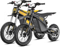 Heybike Villain Dirtbike, 14' Fat Motorcycle for Teens, Fit Age 13+（Set of 2; Dark+Yellow）