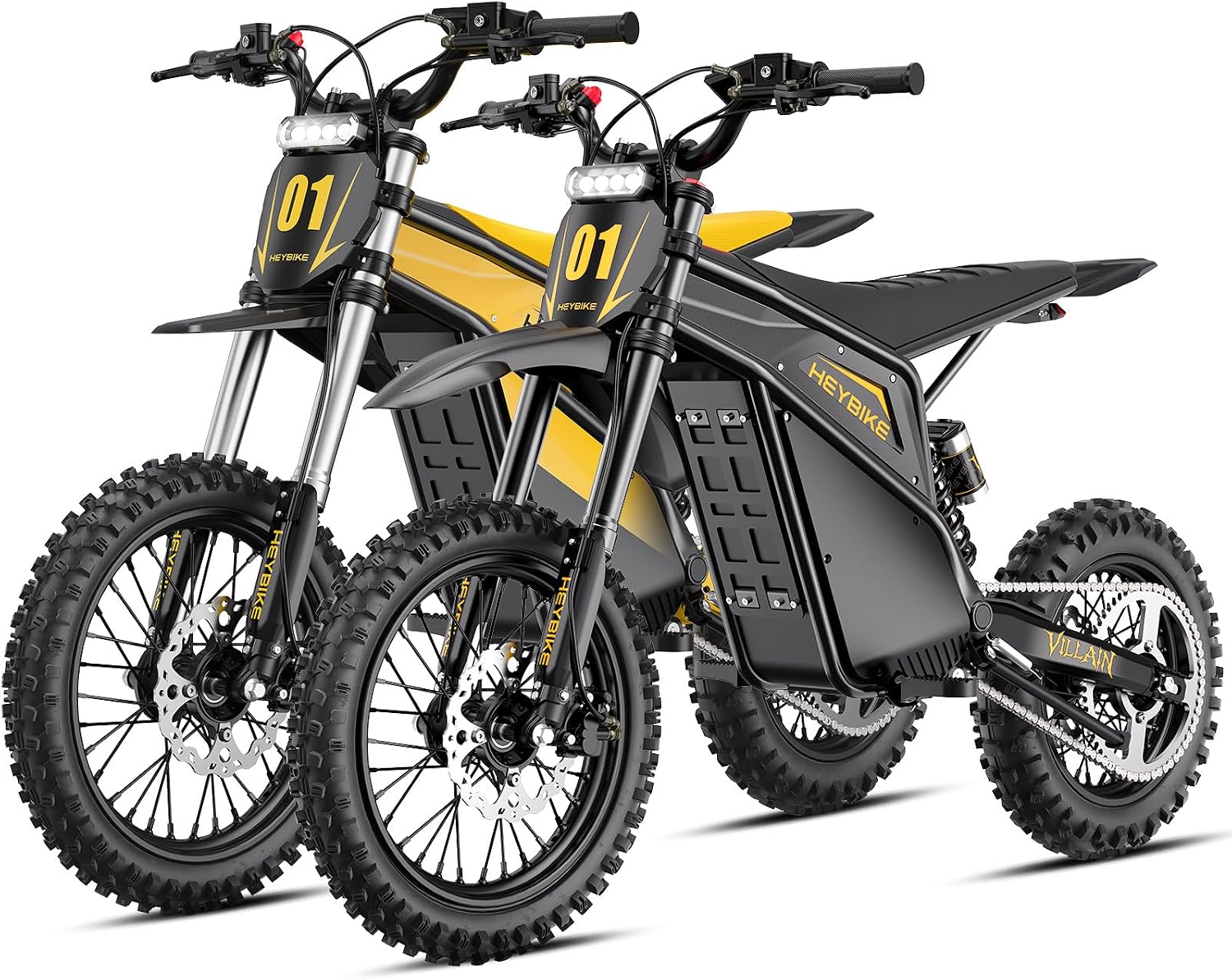 Heybike Villain Dirtbike, 14' Fat Motorcycle for Teens, Fit Age 13+（Set of 2; Dark+Yellow）
