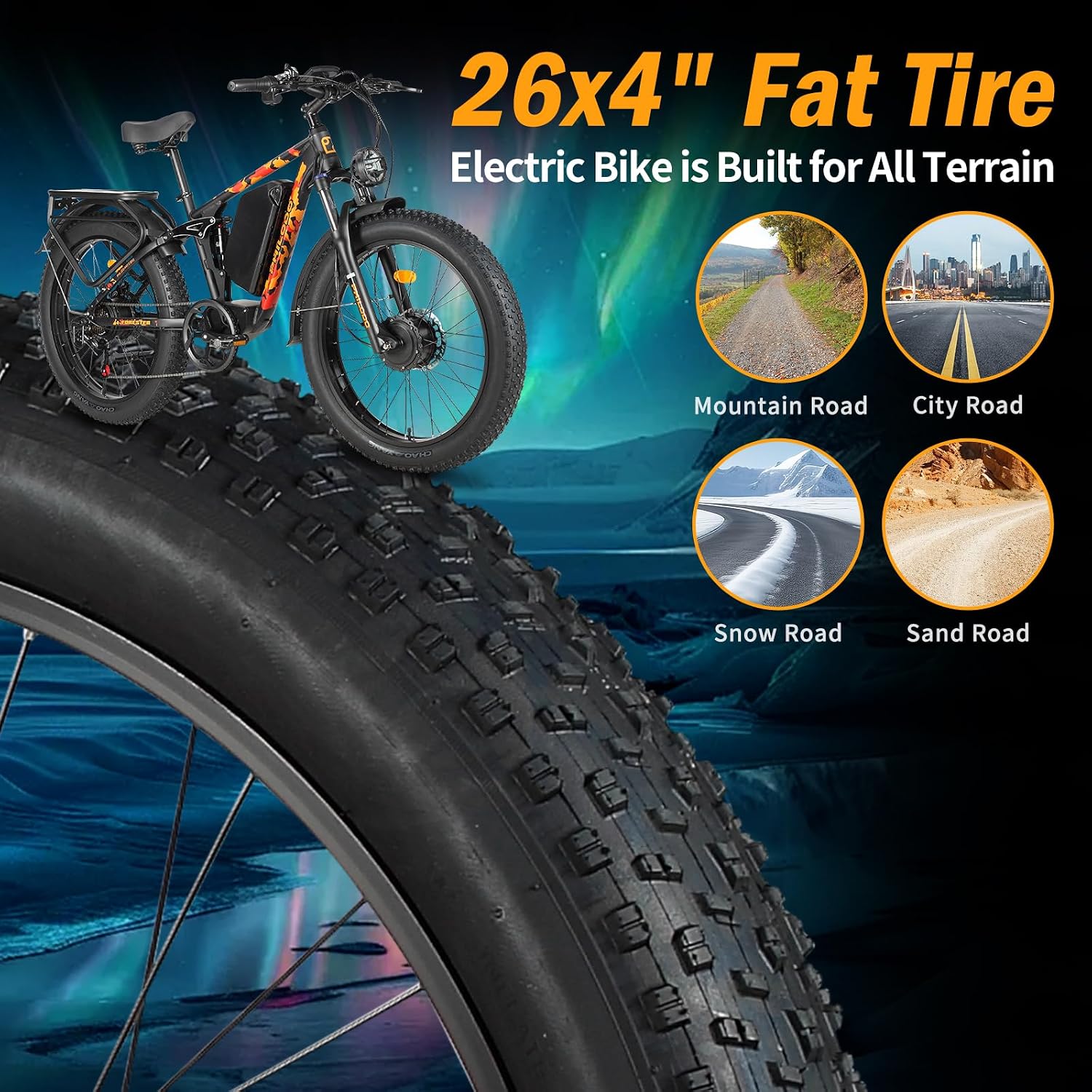 Forester 5000w Electric Bike, 60V 25Ah Bike Battery for Long Range with Dual Motor Ebike for Adults, 26x4 Electric Bike Fat Tires for All Terrain Electric Mountain Bike