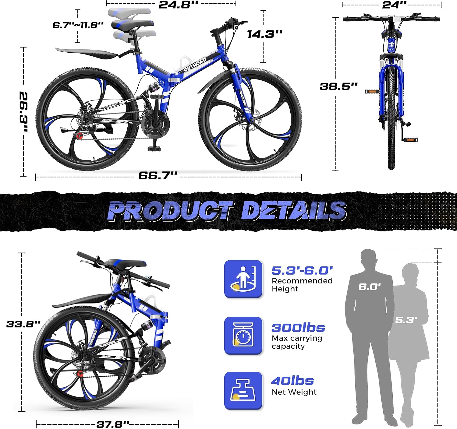 26 Inch Adult Folding Bikes/Mountain Bikes, 21 Speeds Mountain Bicycles with Full Suspension, Dual Disc Brake, High Carbon Steel Frame, Foldable Bike for Men/Women/Teen, Multiple Colors