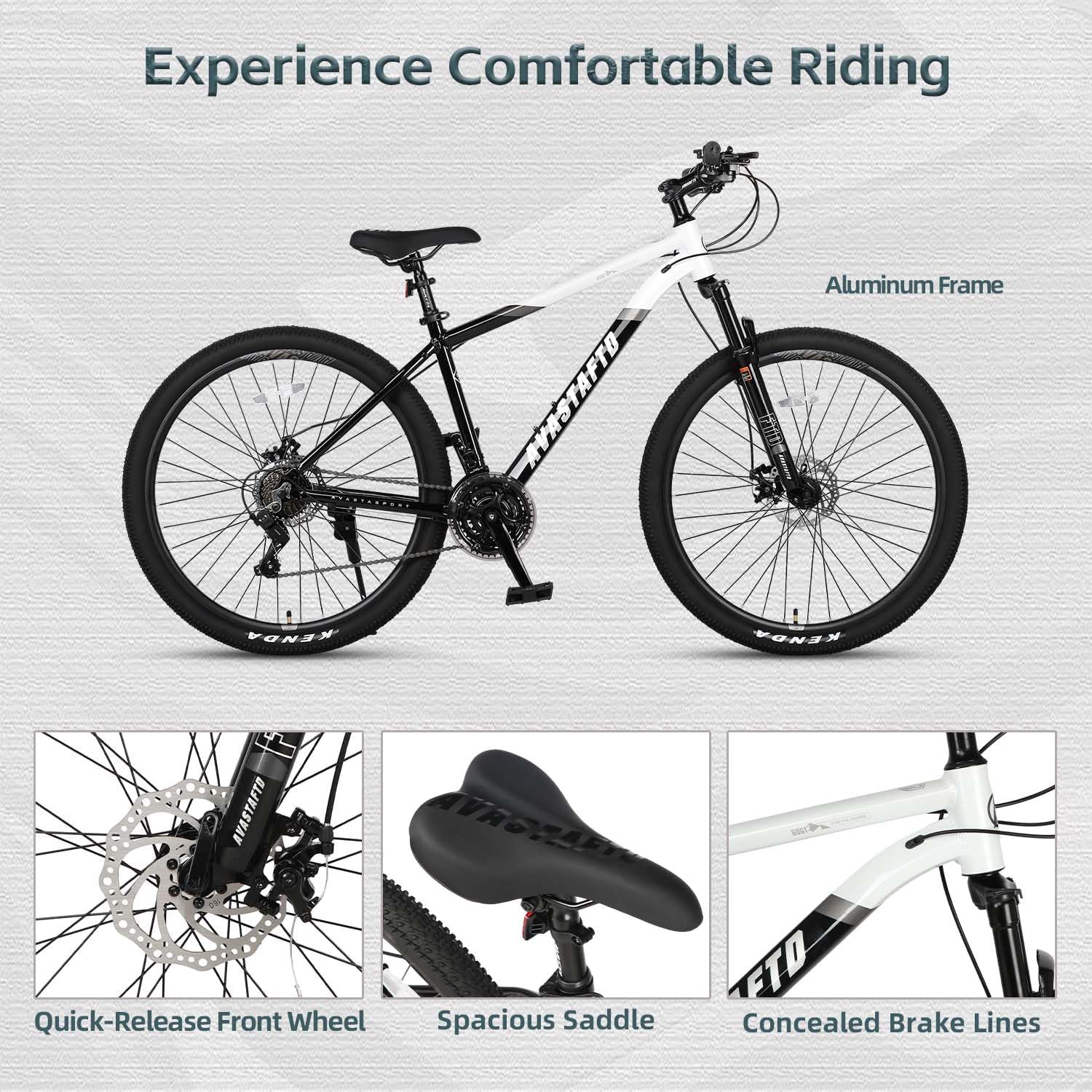 AVASTA Earth 26 27.5 inch Mountain Bike with 21-Speed, Aluminum Frame, Dual Disc Brake, Comfortable Saddle, Multiple Colors