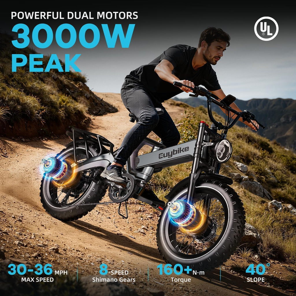 bluebiko 2000W/3000w Peak Electric Bike for Adults, 48V 35AH/52v 30AH Removable Battery, 100+Miles Long Range Foldable Electric Bike, 20'x4.0' Fat Tire, All Terrain Ebike