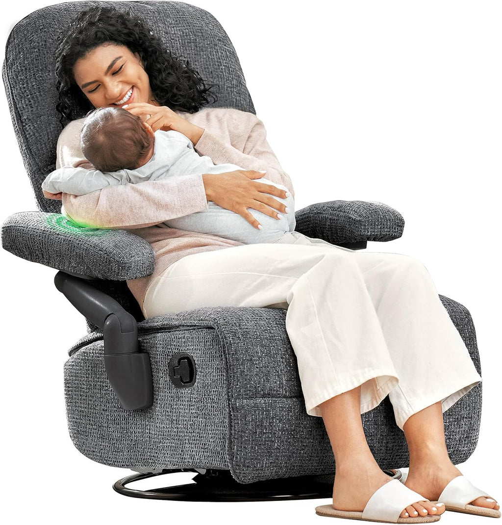 MAMAZING Lullacloud Swivel Rocker Recliner Chair for Adults with Adjustable Armrests & Headrest, Glider Rocking Chair Indoor with Removable Cover, Reading Chair with a Cushion for Living Room Bedroom