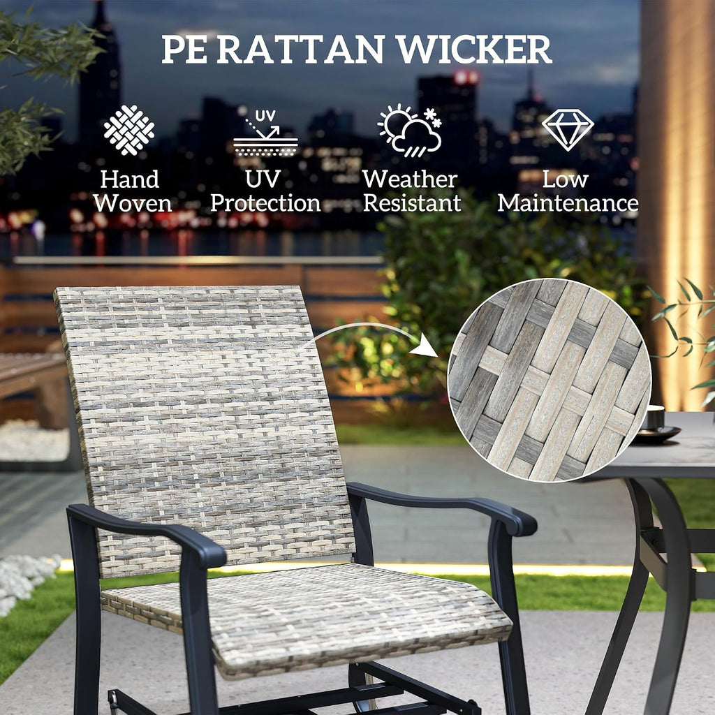 Outsunny Patio Glider Chair Set of 2, Wicker Rattan Outdoor Swivel Chair with Steel Frame, High Back, Armrests, Porch Glider with Adjustable Foot Pads for Garden, Lawn, Backyard, Yellow