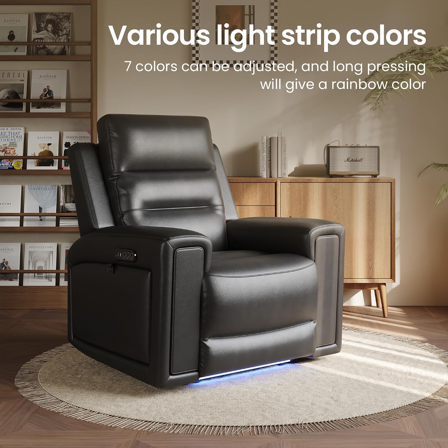 COLAMY Triple Motors Power Recliner Chair, Leather Wall Hugger Reclining Sofa for Home Theater, Nursery, Independent Headrest & Lumbar Support, Overstuffed Seating with USB Ports & LED,Black