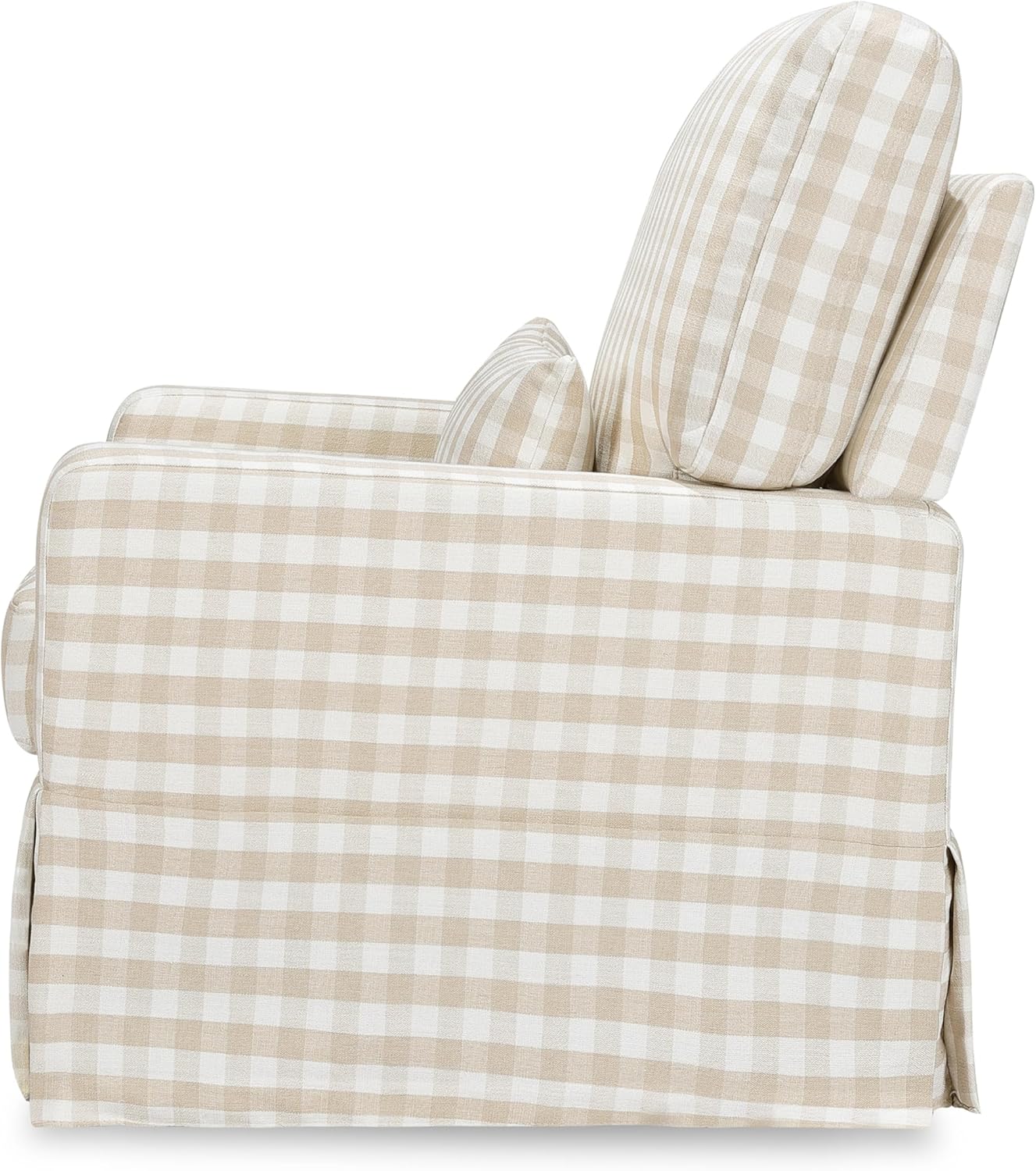 Namesake Crawford Pillowback Comfort Swivel Glider in Tan Gingham, Water Repellent & Stain Resistant, Greenguard Gold & CertiPUR-US Certified
