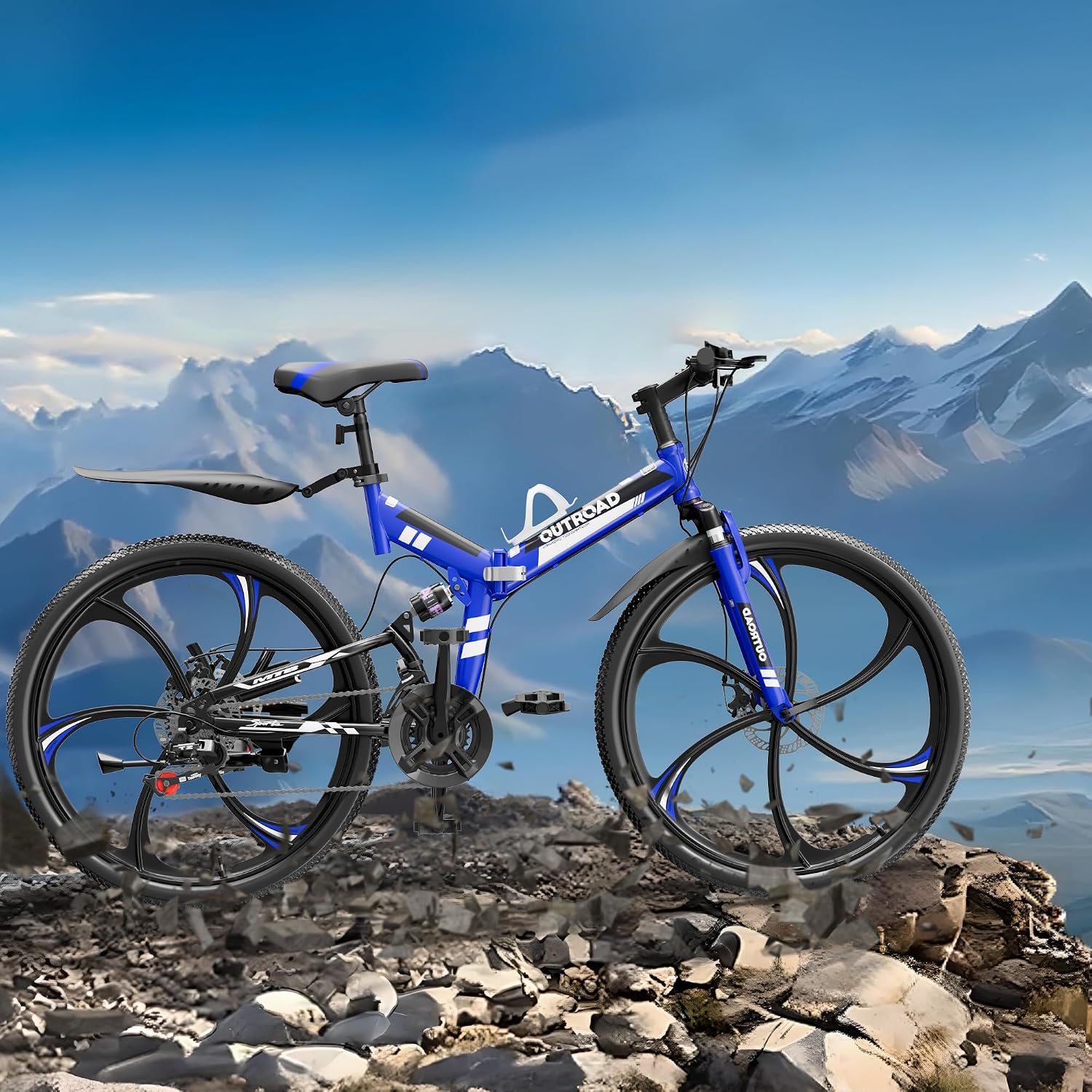 26 Inch Adult Folding Bikes/Mountain Bikes, 21 Speeds Mountain Bicycles with Full Suspension, Dual Disc Brake, High Carbon Steel Frame, Foldable Bike for Men/Women/Teen, Multiple Colors