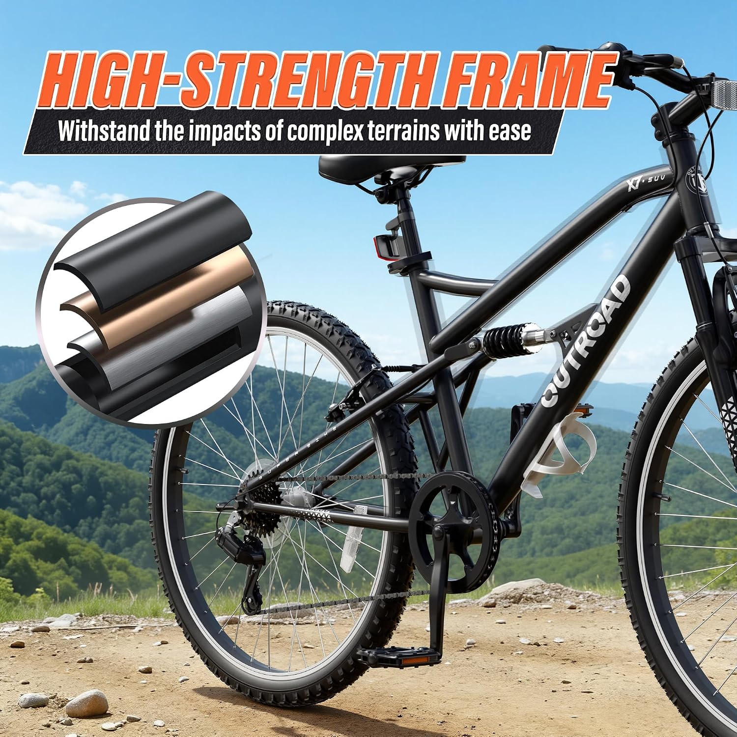 Betterland 26 Inch Mountain Bike with Adjustable Ergonomic Seat, 7/21 Speed Adult Bike with Dual V Brakes, Outdoor Cycling Bike with High Carbon Steel Frame and Front Suspension