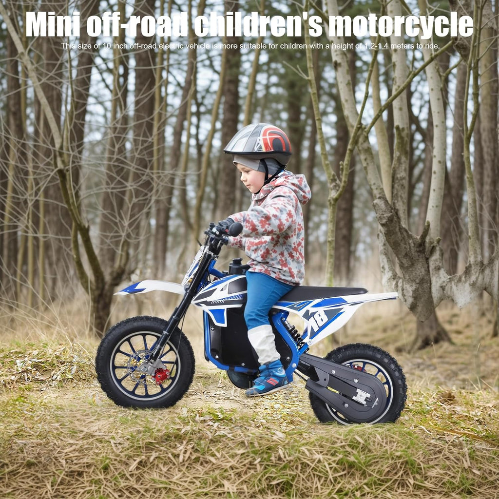 36V Electric Kid Dirt Bike,Off Road Mini Motorcycle,350W Motor Rocket Motorcycle Speed Up to 25 MPH,10 Inch Tires Dirt Bike,Mini Off Road Electric Vehicles Blue