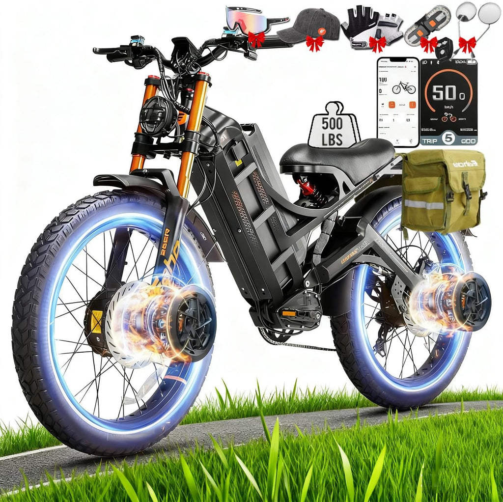 2026 eAhora Romeo Dual-Motor Ebike - 50Mph 5600W 60-80AH 250Miles Long Range Electric Bike for Adults, Full Suspension Hydraulic Brakes Electric Bicycle, 26' Mountain Bike for Off-Road Commuting