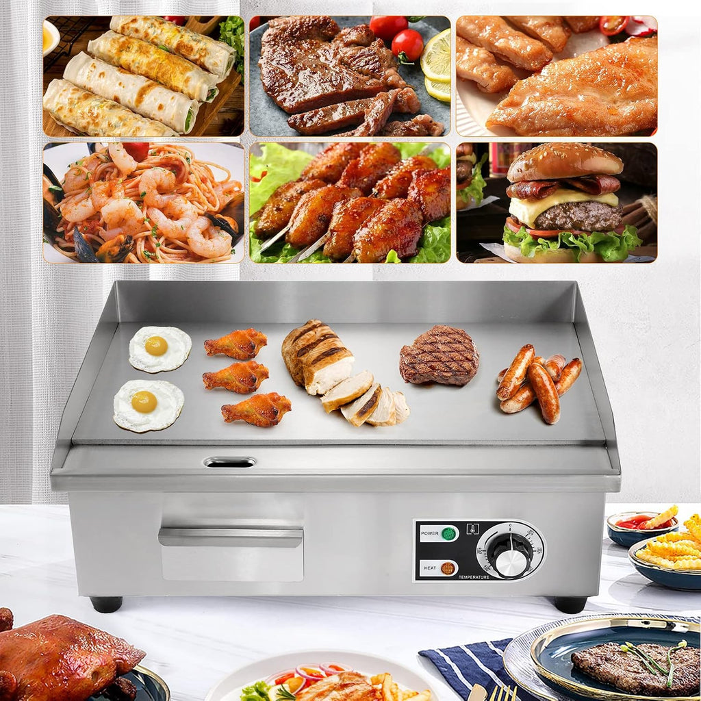 WICHEMI Commercial Electric Griddle 22' 3000W Flat Top Grill Countertop Griddle Stainless Steel Teppanyaki Grill w/Iron Cooking Plate for Restaurant Kitchen, 110V