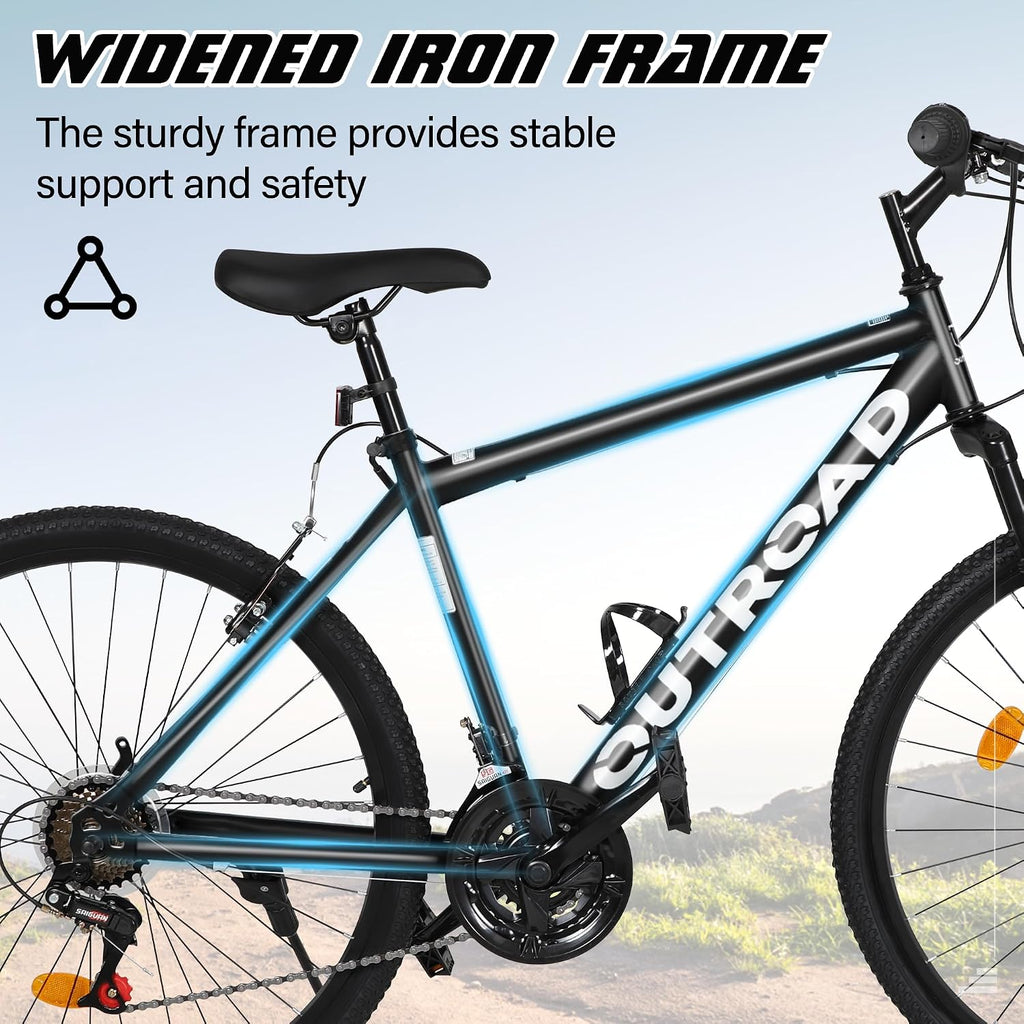 Betterland 26 Inch Mountain Bike with Adjustable Ergonomic Seat, 7/21 Speed Adult Bike with Dual V Brakes, Outdoor Cycling Bike with High Carbon Steel Frame and Front Suspension