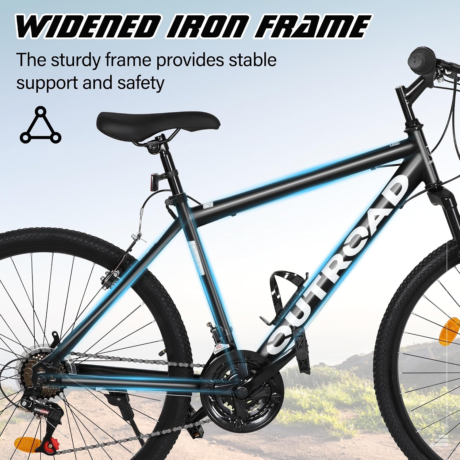 Betterland 26 Inch Mountain Bike with Adjustable Ergonomic Seat, 7/21 Speed Adult Bike with Dual V Brakes, Outdoor Cycling Bike with High Carbon Steel Frame and Front Suspension