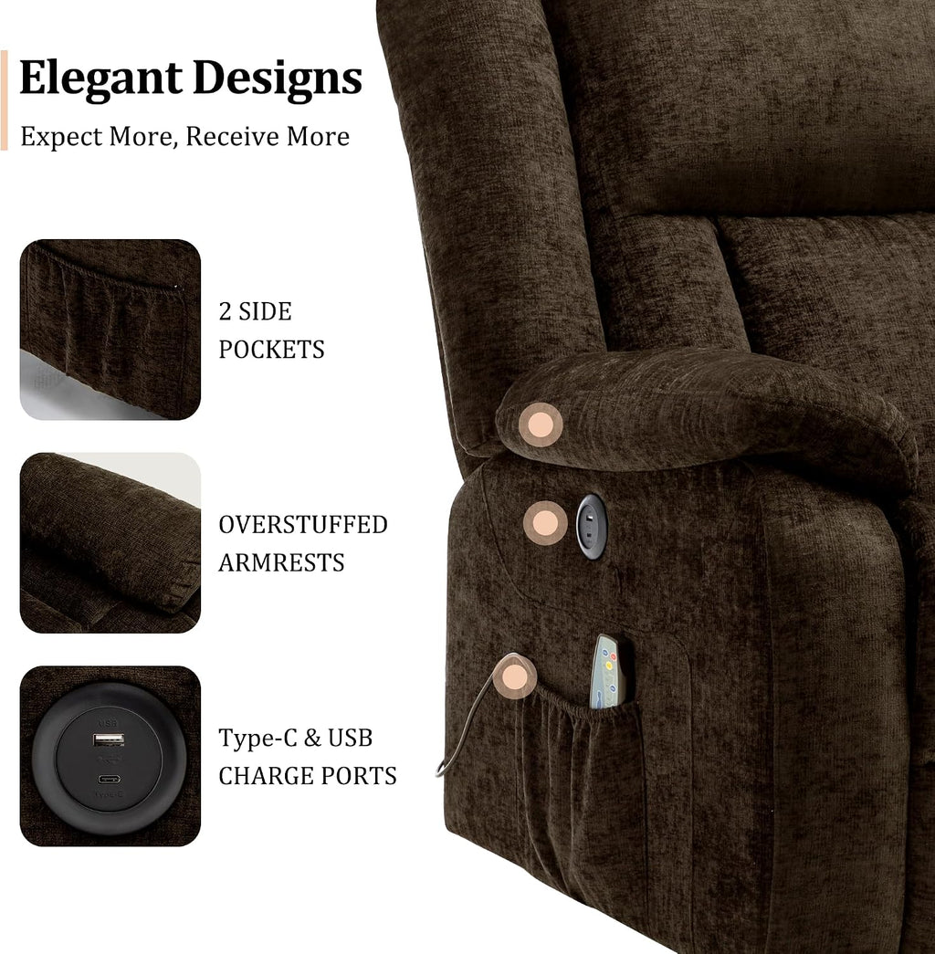 Korser Rocker Recliner Chair, Glider Recliner Chairs for Adults, 360° Swivel Recliner with Massage and Heating, Rocking Recliner Chair with Side Pockets and USB for Living Room, Bedroom, Nursery