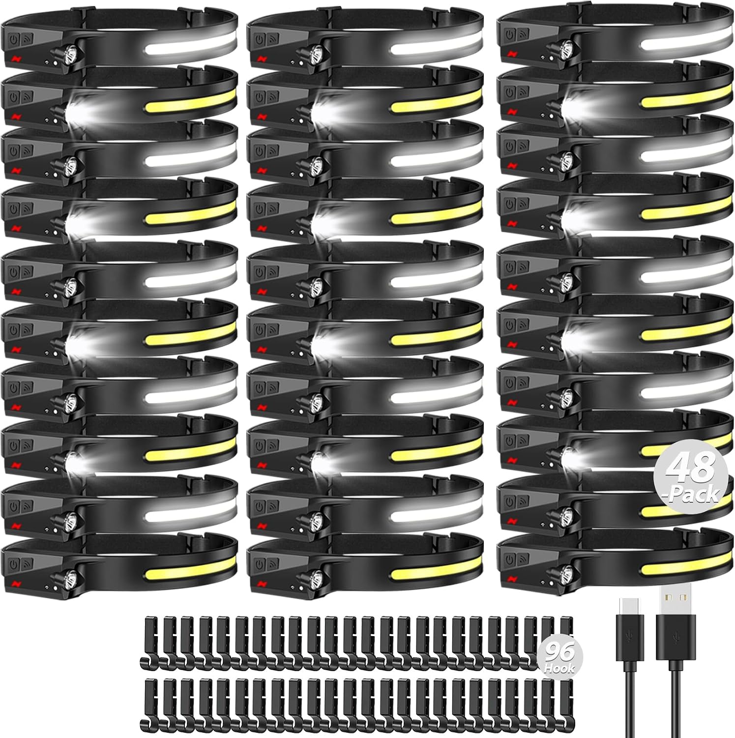 Bud K 48pack Headlamp Rechargeable, 1000 Lumen Headlamps for Adults, 230 Angles Wide Beam Headlamp & Spotlight, 6 Modes, Lightweight Head Lamps for Camping Running Cycling (48)