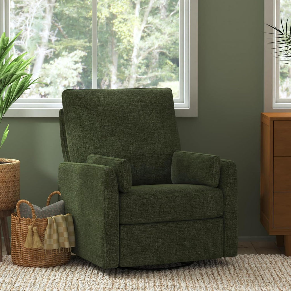 Carter's by Davinci Ethan Swivel Recliner in Performance Forest Green Linen, GREENGUARD Gold & CertiPUR-US® Certified