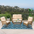 VIVIJASON 4-Piece Outdoor Patio Wicker Conversation Sets, All Weather Outdoor Rattan Furniture Set Includes Glider Loveseat, Coffee Table, 2 Rocking Chairs with Cushions for Backyard, Light Brown
