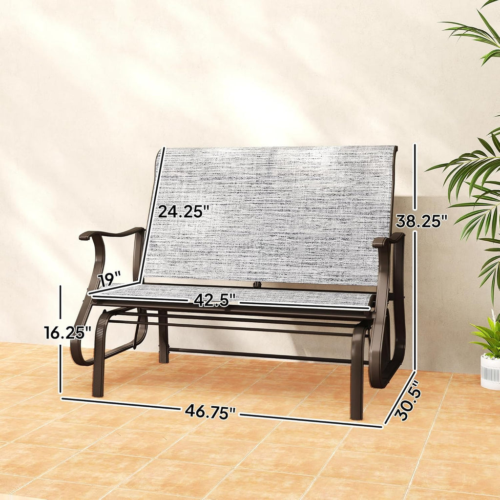 Outsunny 2-Person Outdoor Glider Bench, Patio Glider Loveseat Chair with Powder Coated Steel Frame, 2 Seats Porch Rocking Glider for Backyard, Lawn and Garden, Mixed Gray