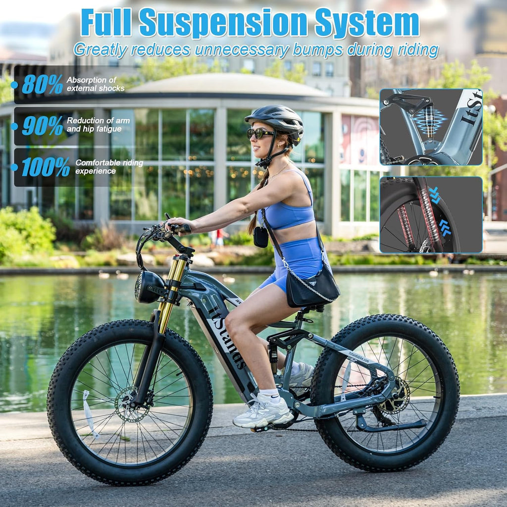 2026 Dual Motor Electric Bike for Adults AWD 5000W/3000W Peak 40 MPH/30 MPH E Dirt Bike, 52V/48V Removable Battery 65/80/150 Miles Max Long Range with Full Suspension 26' Fat Tires Mountain Bike